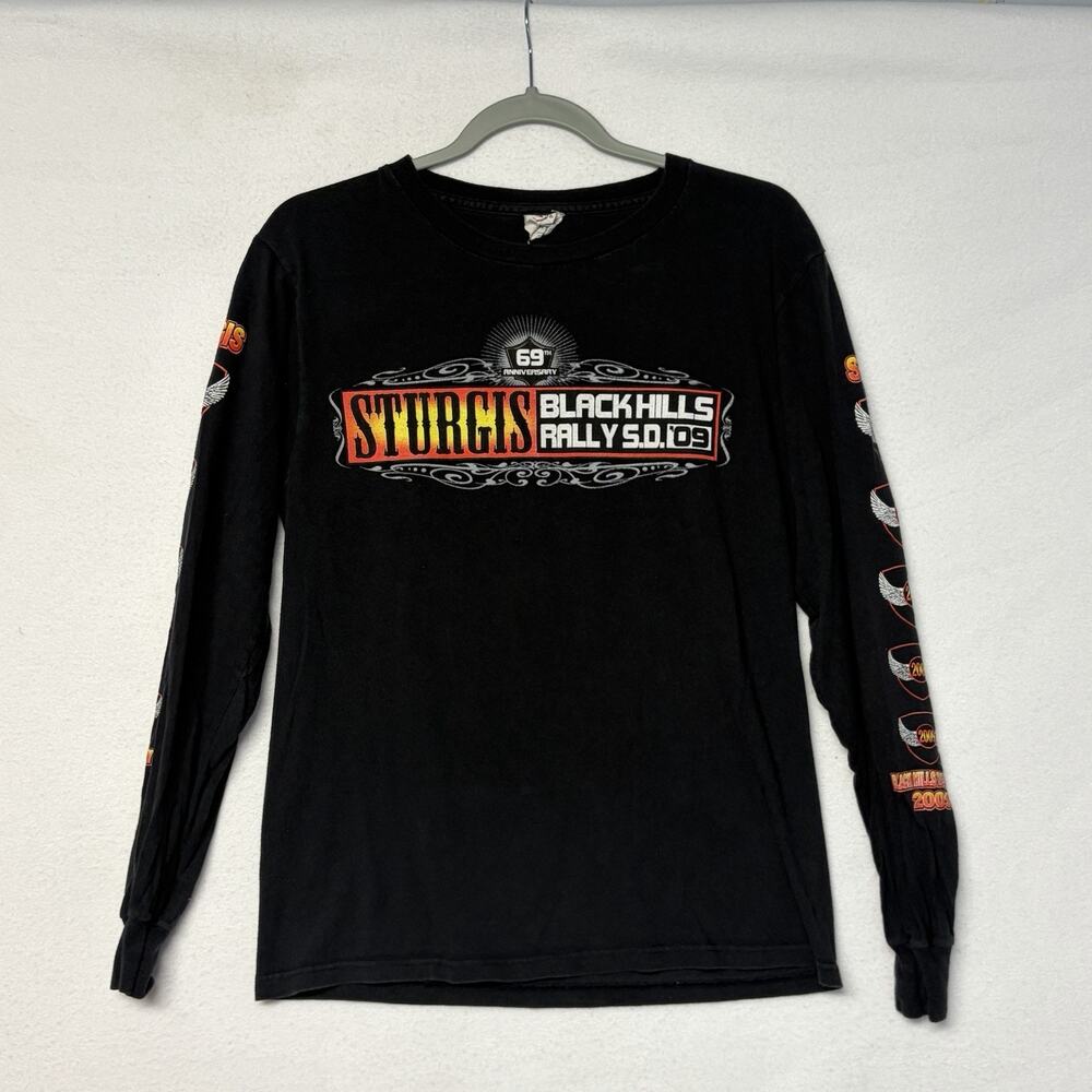 Vintage Sturgis Black Hills Rally 69th Long Sleeve Biker Flames Shirt Mens S